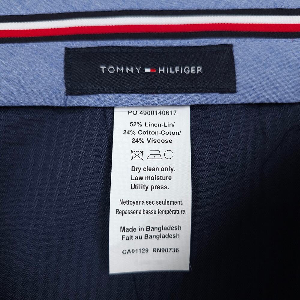 Tommy Hilfiger Mens Modern Fit Dress Pants 44x30 Navy Solid Linen Cotton Blend - Picture 10 of 11